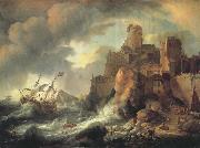 BACKHUYSEN, Ludolf Shipwreck by the Coastal Cliffs oil painting artist